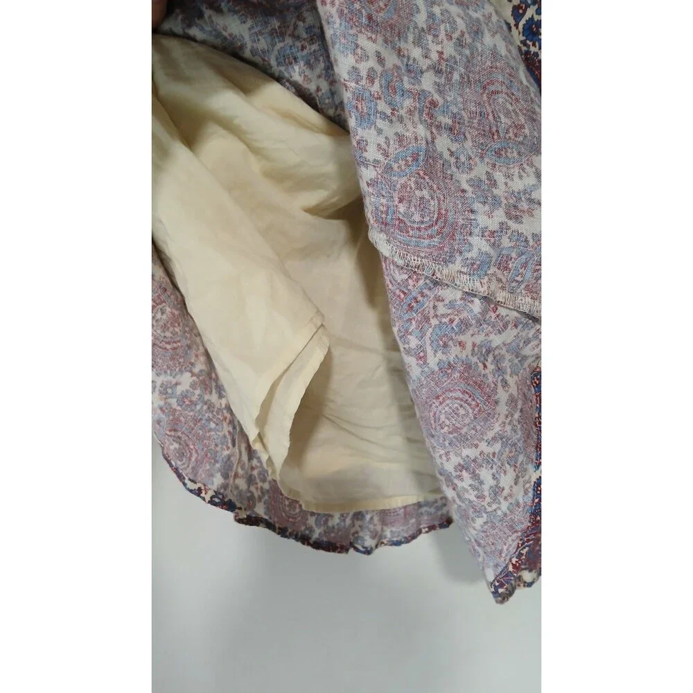 J.Crew Palermo Smocked-Waist Linen Dress Size MT Floral Medallion Casual Coastal